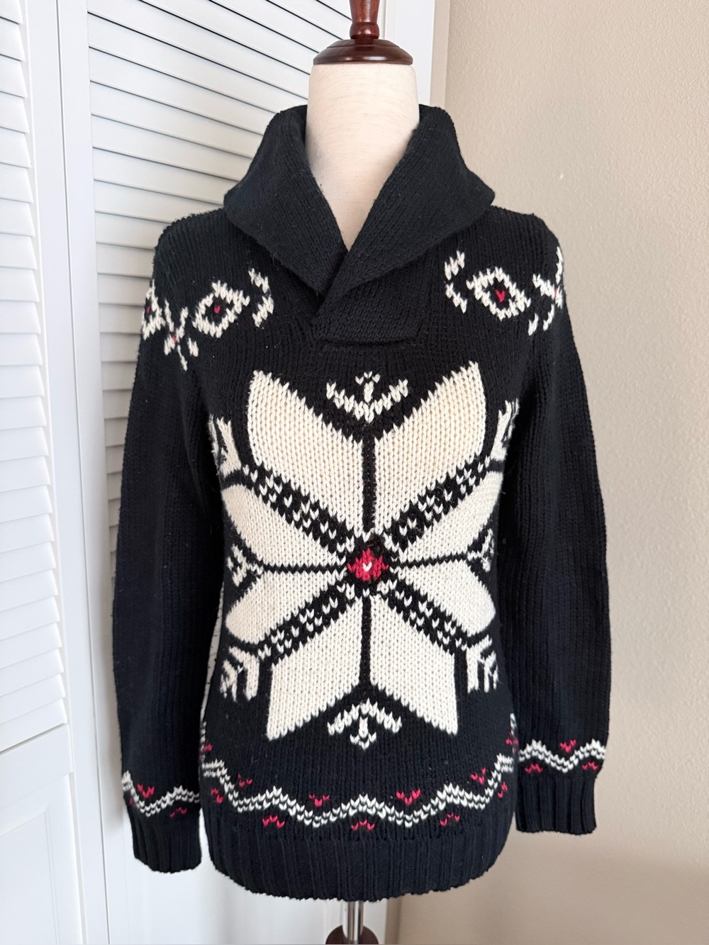 Ralph Lauren Black Shawl-Collar Fair Isle Sweater Women’s Size XS Euc
